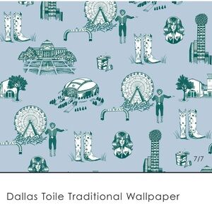 Katie Kime Dallas Toile Traditional Wallpaper Blue Pine 4 Partial DOUBLE ROLLS